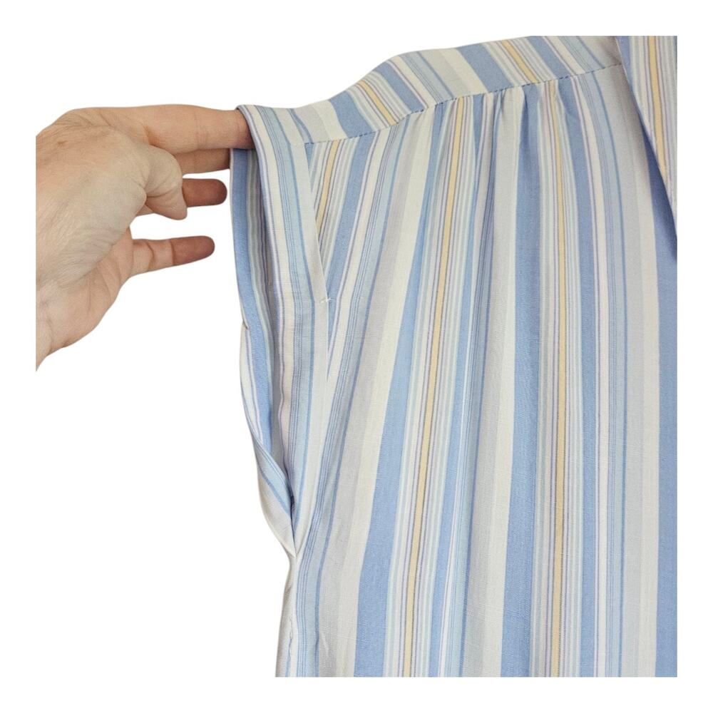 Olive & Oak Womens Small Button Down Vertical Stripes Blue White Cap Sleeves - Picture 4 of 7